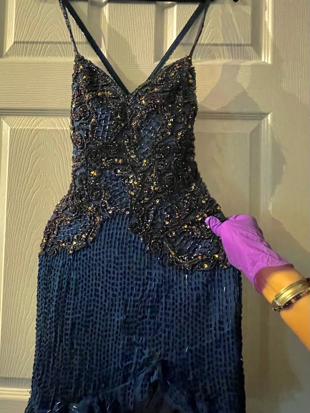 Vintage Designer 90’s Embellished Navy Mini Evening Dress with Beaded Bodice - Picture 2 of 5